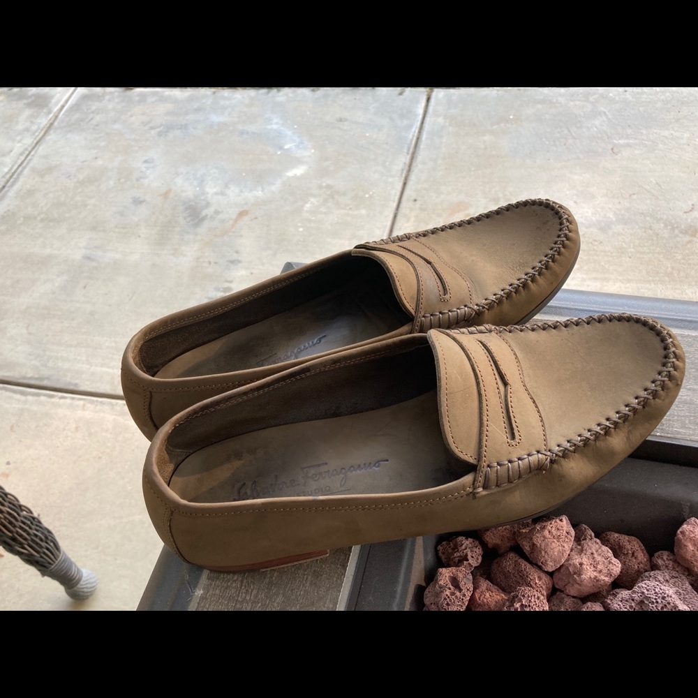 Salvatore Ferragamo mens brown suede loafers